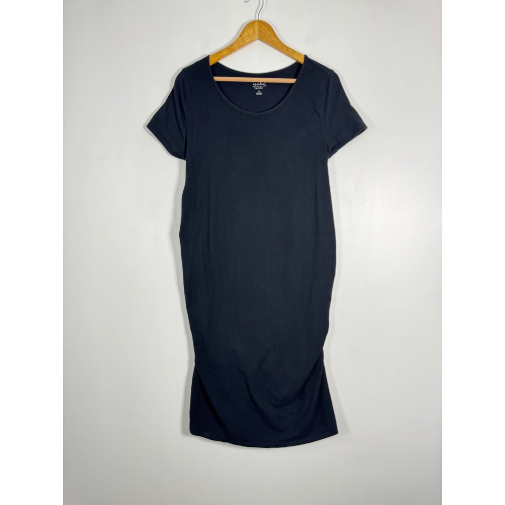 Minimalist Isabel Maternity Women XL T-Shirt Dress Black Ruched Short Sleeve